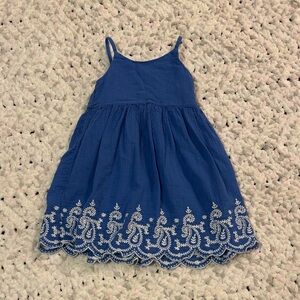 Ralph Lauren Royal Blue Spaghetti Strap Dress with White Embroidered Hem